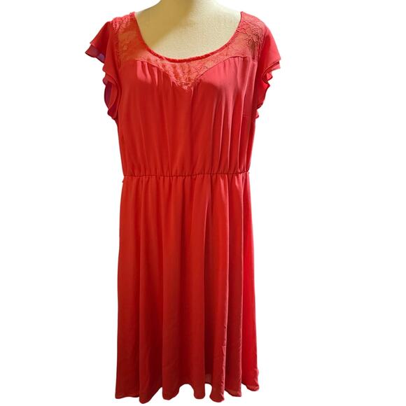 Torrid Coral Lace Inset Flutter Sleeve Dress, Plus Size 2 (18/20), NWT - Picture 1 of 6